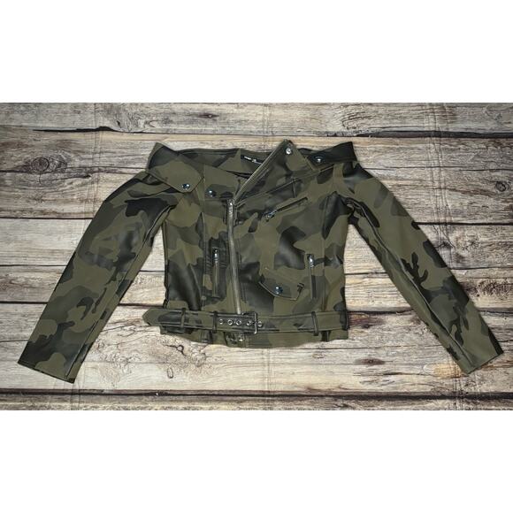 Denim 4 US Women's Off the Shoulder Camouflage Moto Jacket Size Small Camo - Picture 1 of 6